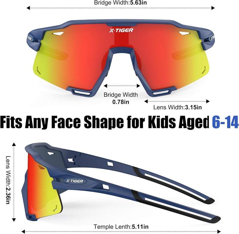 Xtiger Polarized Kids Sunglasses Youth Baseball Sunglasses UV400 Boys Girls Sports Sun Glasses for Softball Cycling Scooter - Image 3